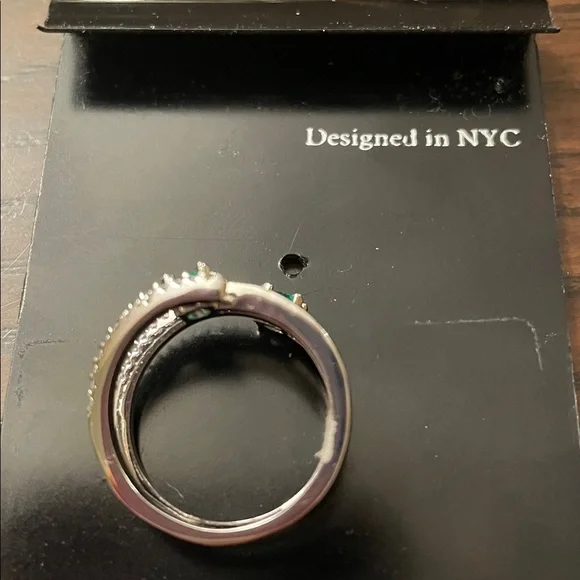 Kenneth Jay Lane Silver Spiral Ring with Emerald Green Crystals - Picture 8 of 8